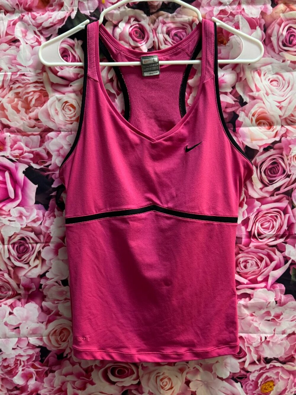 Vintage Nike Pink Racerback Tank Top with Black Trim